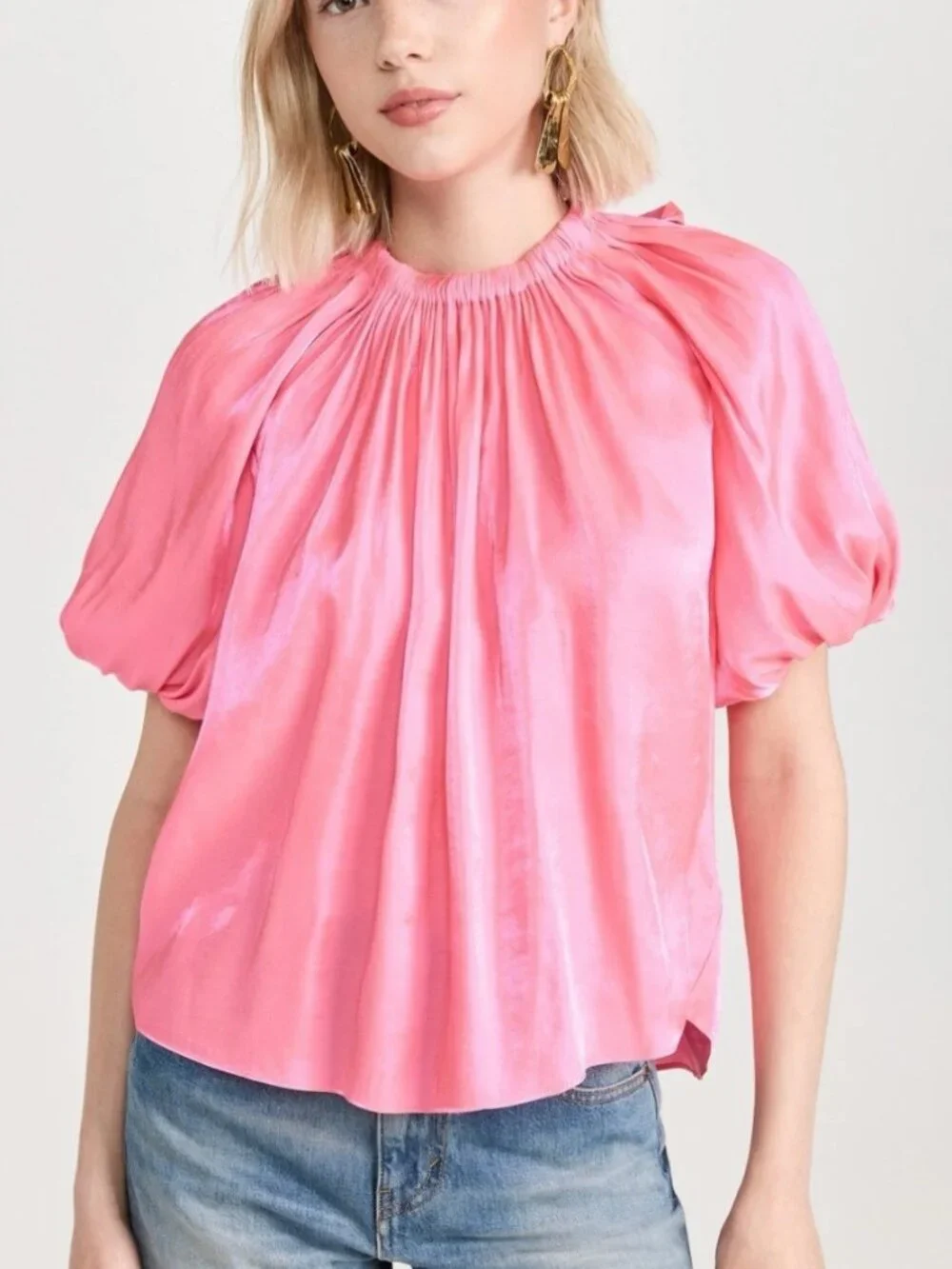 Ulla Johnson Flo Top Dahlia Pink Iridescent Puff Sleeve Size 8